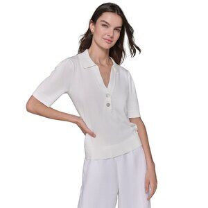 KARL LAGERFELD PARIS Women's Short-Sleeve Polo Sweater Ivory Size S MSRP $79